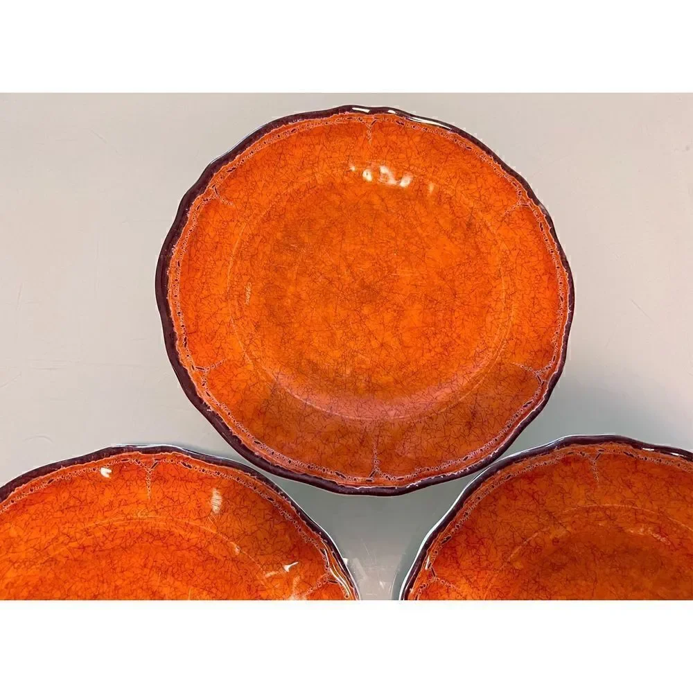Lot of 5 Citrus Grove Melamine Plates Orange Crackle Look BPA FREE